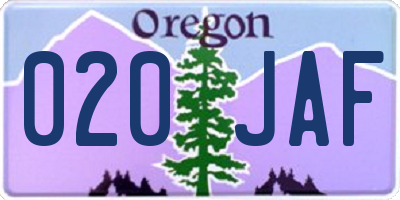 OR license plate 020JAF