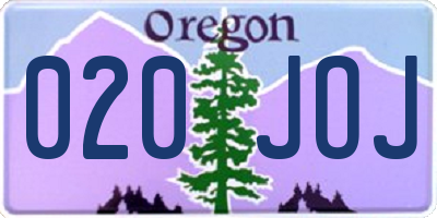 OR license plate 020JOJ