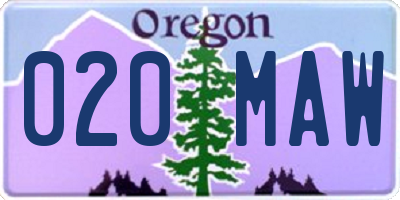 OR license plate 020MAW