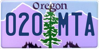 OR license plate 020MTA