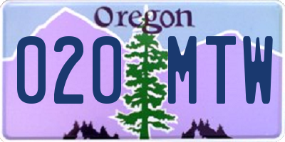 OR license plate 020MTW