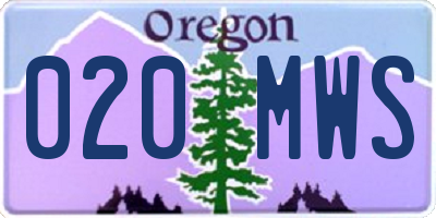 OR license plate 020MWS