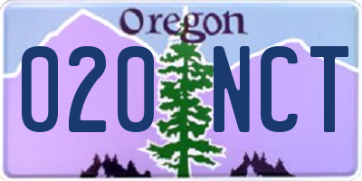 OR license plate 020NCT