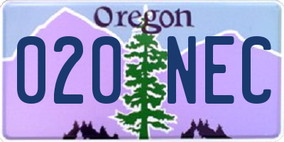 OR license plate 020NEC