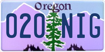 OR license plate 020NIG