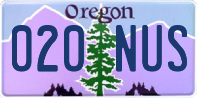 OR license plate 020NUS