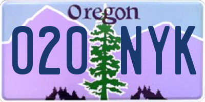 OR license plate 020NYK