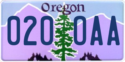OR license plate 020OAA