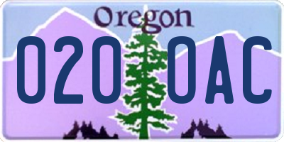 OR license plate 020OAC