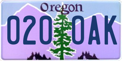 OR license plate 020OAK