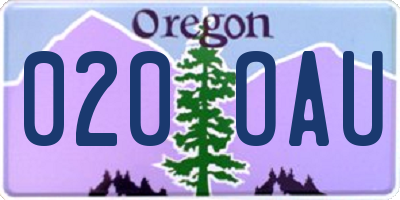 OR license plate 020OAU