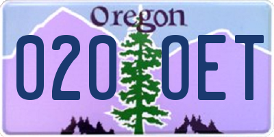 OR license plate 020OET