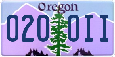 OR license plate 020OII