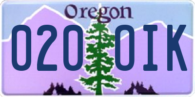 OR license plate 020OIK