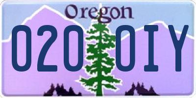 OR license plate 020OIY