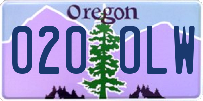 OR license plate 020OLW