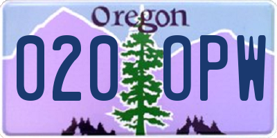 OR license plate 020OPW