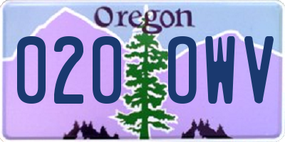 OR license plate 020OWV