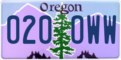 OR license plate 020OWW