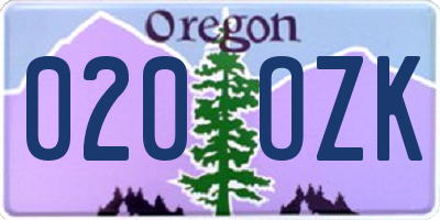 OR license plate 020OZK