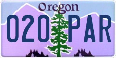 OR license plate 020PAR