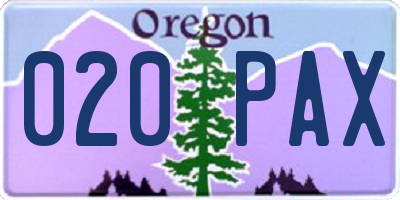 OR license plate 020PAX