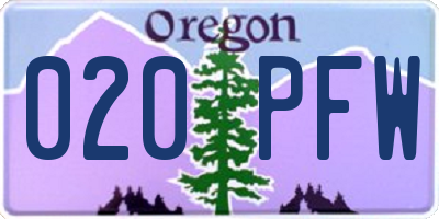OR license plate 020PFW