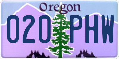 OR license plate 020PHW