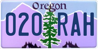 OR license plate 020RAH