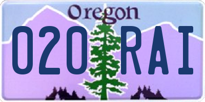 OR license plate 020RAI