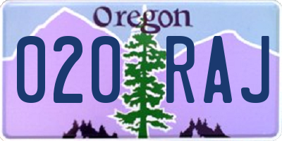 OR license plate 020RAJ