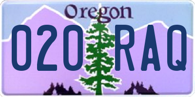 OR license plate 020RAQ