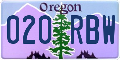 OR license plate 020RBW