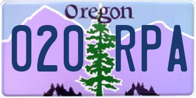 OR license plate 020RPA