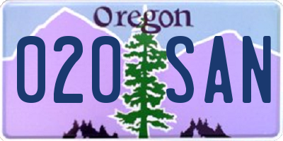 OR license plate 020SAN