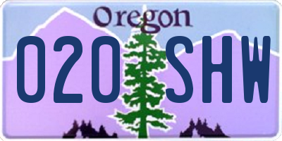 OR license plate 020SHW