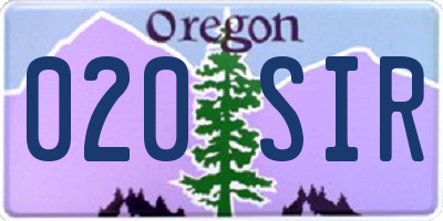 OR license plate 020SIR