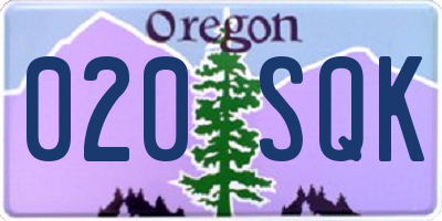 OR license plate 020SQK