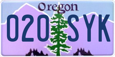 OR license plate 020SYK