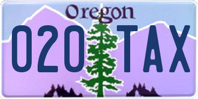 OR license plate 020TAX