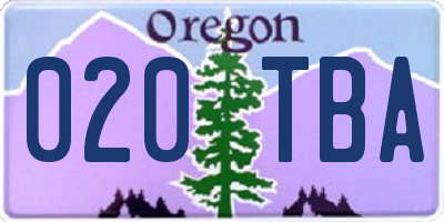 OR license plate 020TBA