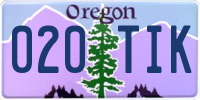 OR license plate 020TIK