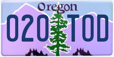 OR license plate 020TOD