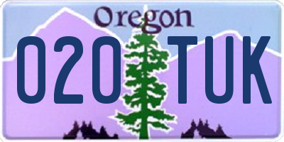 OR license plate 020TUK