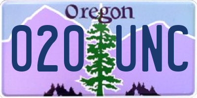 OR license plate 020UNC