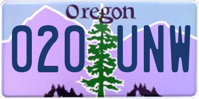 OR license plate 020UNW