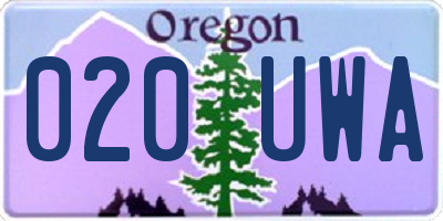 OR license plate 020UWA