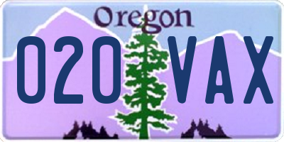OR license plate 020VAX