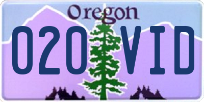 OR license plate 020VID