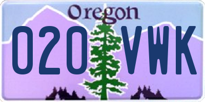 OR license plate 020VWK